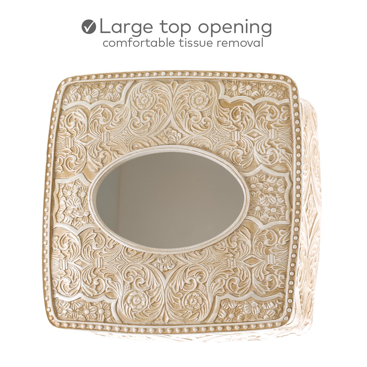 Creative Scents Victoria Tissue Box Cover Square – Beige Tissue Holder for Bathroom - Decorative Tissue Box Holder with Durable Bottom Slider - Boho Bathroom Decor