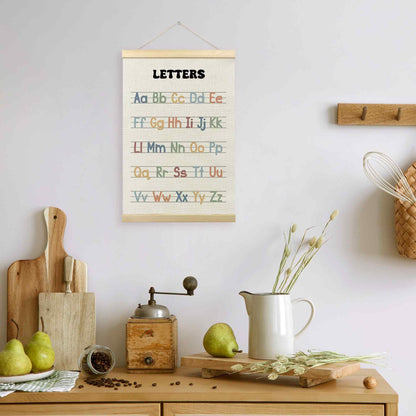 TLESKE Boho Classroom Alphabet ABC Chart Poster Hanger Frame, Homeschool Hanging Wall Art Decor for Toddler Kids Room Nursery Playroom, Preschool Prek Learning Educational Poster Print Banner, 16x24