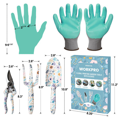 WORKPRO Aluminum Garden Tool Set, 4PCS Heavy Duty Hand Garden Tools with Box Include Trowel, Rake, Pruner, Garden Gloves, Garden Gifts