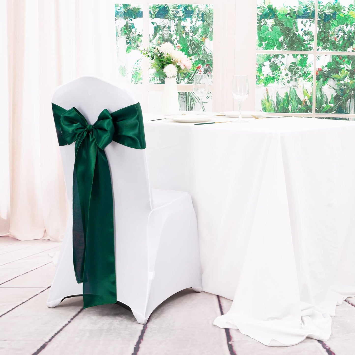 Lykoow 100 Pieces Emerald Green Satin Chair Sashes for Wedding Reception Party Hotel Home Kitchen Decoration-Emerald Green
