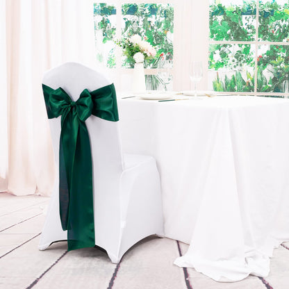 Lykoow 100 Pieces Emerald Green Satin Chair Sashes for Wedding Reception Party Hotel Home Kitchen Decoration-Emerald Green