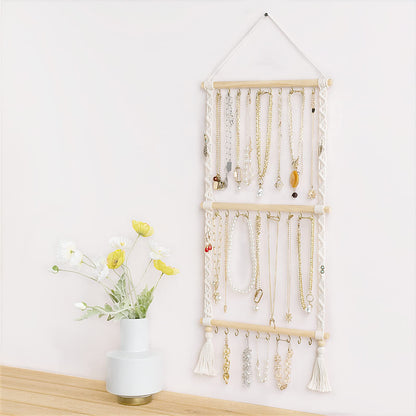 Dahey Necklace Holder jewelry Holder Organizer Over Door Necklace Rack with 30 Hooks Wall Mounted Macrame Wall Hanging Small Woven Tapestry Wall Art Decor Boho Home Decor Nursery, Party Decorations