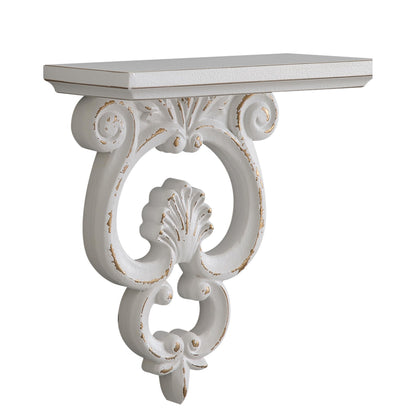 SOFE French White Floating Shelf Wood, Shabby Chic Shelves for Wall, Scroll Shape Hanging Shelf for Candle, Plant, Small Item, Living Room, Bedroom, Dining Room, Hallway Decor