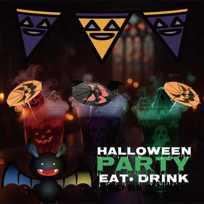 140 Pcs Halloween Pumpkin Cocktail Umbrella Picks - Spooky Fun Drink Stirrers, Fruit Cupcake Toppers for Festive Parties & Decorations (Red-Black)