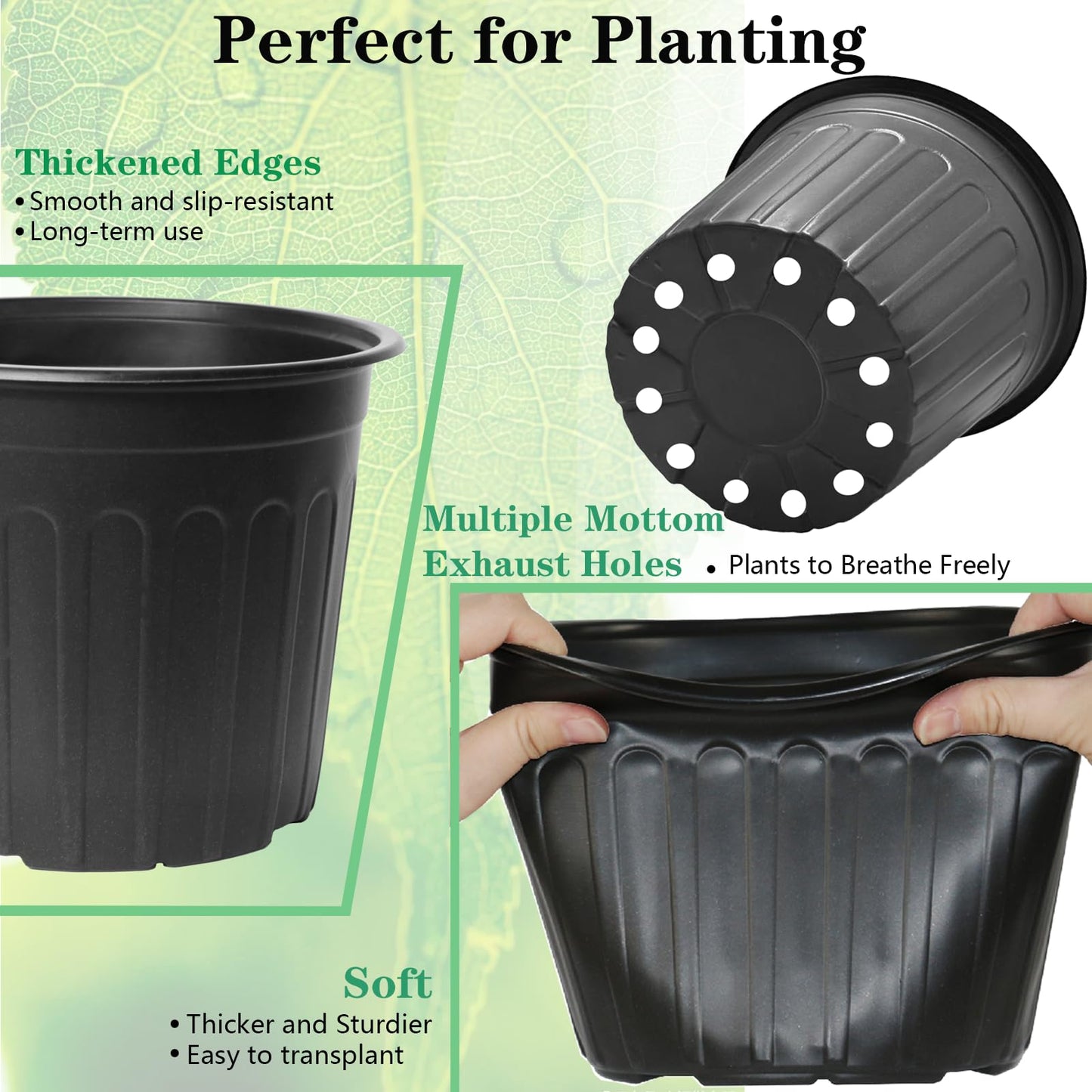 Niiiice 60-Pack 2 Gallon Flexible Plastic Plant Pots with 50Pcs Plant Labels,Thickened Soft Seed Starting Container for Indoor Outdoor Plants, Seedlings, Vegetables, Succulents and Cuttings