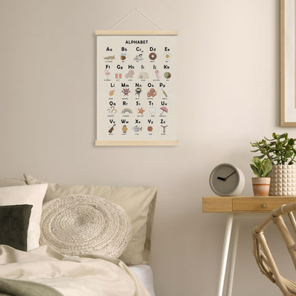 MOTERMATE Boho Alphabet Poster Hanger Frame, ABC Educational Wall Hanging Decor Art Framed for Toddlers Kids Room Playroom Nursery Classroom, Cartoon Alphabet Chart Wall Poster Prints, 12x16 Inch