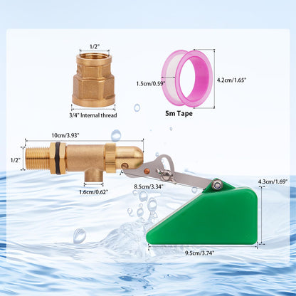 LIUCOGXI 1/2 Inch Brass Float Valve Water Valve with Adapter Pond Float Valve with Adjustable Arm Float Ball Valve for Livestock Water Trough Tank Aquariums Ponds