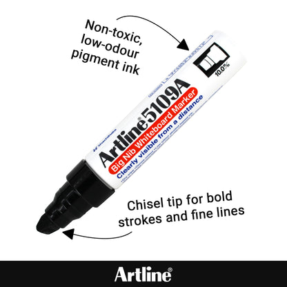 Artline 5109A Magnum White Board Markers Dry Erase with Jumbo Big Nib For Clear, Visible Lettering, Black, Red, Blue, and Green - 4 Pack