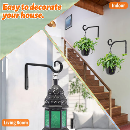 ROPCIA Plant Hangers Outdoor 4 Pack 10 Inch Metal Hanging Plant Bracket Metal Hanging Plant Hooks Indoor, Wall Hooks for Hanging Plants, Bird Feeder, Flower Basket, Wind Chimes Black (4PCS)