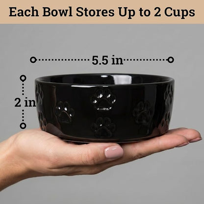 Ceramic Dog Bowl Set of 2 with Anti-Skid Base - 5" Wide x 2" Tall Ceramic Dog Bowls for Small Dogs - 2 Cup Capacity Food and Water Bowls for Dogs - Rubber Bottom Pet Bowl Set of 2 for Small Pets