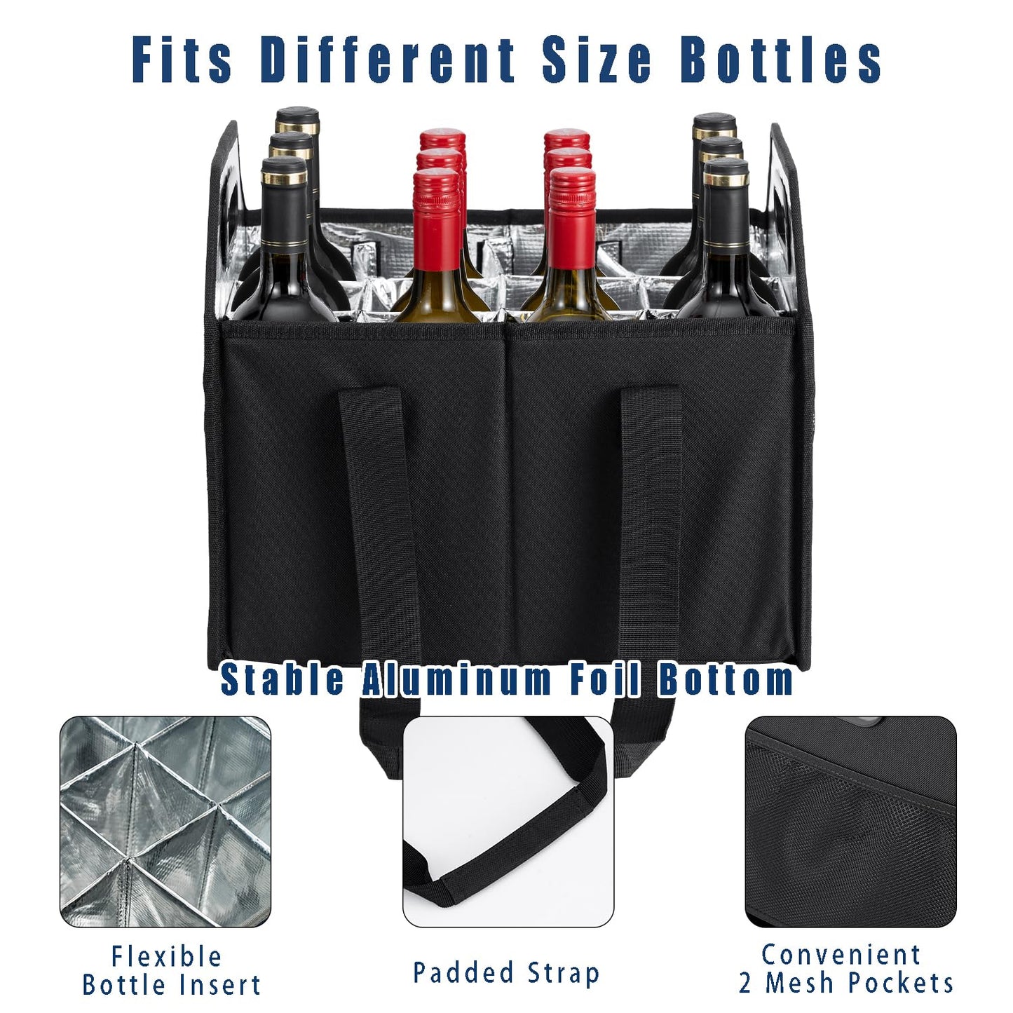 LUILANC Bottle Wine Carrier Collapsible 12 Bottle Storage Box Reusable Portable Carrier Case for Tote Bag Moving, Vacation Caddy Grocery Shopping Wine Tasting Access