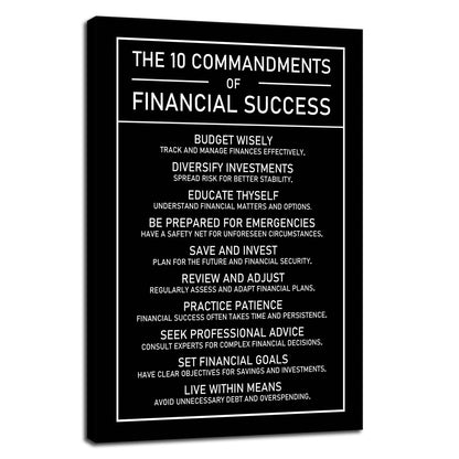 The 10 Commandments Of Financial Success Motivational Wall Art Inspirational Financial Management Quote Canvas Poster Painting Prints for Office Living Room Home Decor Framed Artwork [12''W x 18''H]