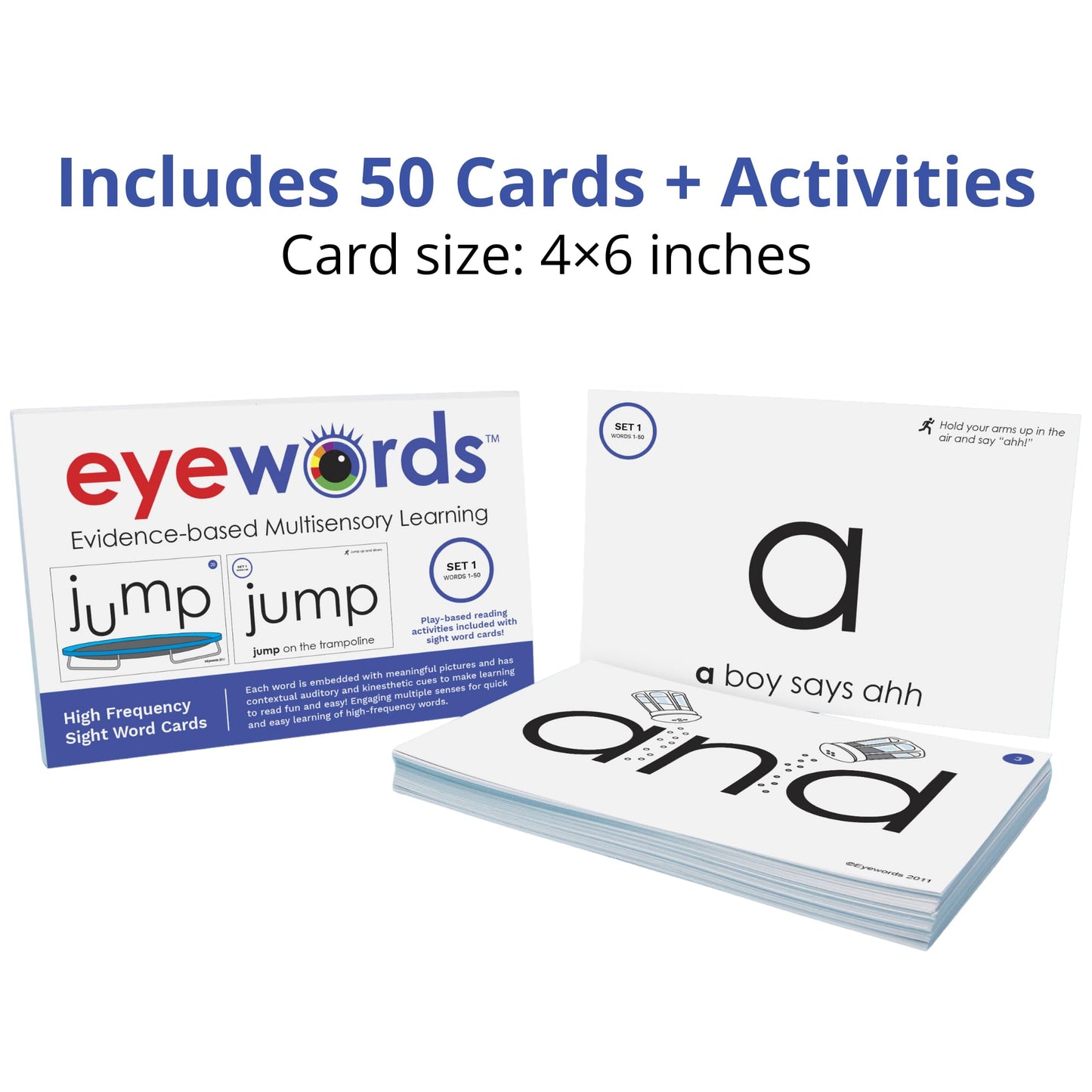 Eyewords Sight Word & Phonics Flash Cards, Set 1 (High-Frequency Words 1-50) - Kinesthetic Learning, Picture-Embedded - Pre-K to Grade 3 - Homeschool & Classroom use - Model EW-22