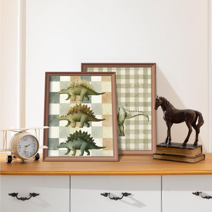 VONTP Retro Funny Dinosaur Wall Decor for Boys Toddler, Dino Rawr Wall Art for Green Dinosaur Room Decor for Kids Bedroom Classroom Playroom, 8x10 Inch Set of 4 (Unframed)