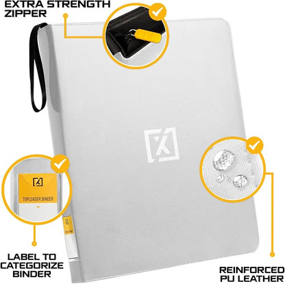X PRO Top Load Card Binder - Compatible with Top-loading Card Cases - Fits 252 | 20 Premium Loaders Included | 9-Pocket Ringless Double-Sided Pages | Storage for TCG & Sports Cards (Frost White)