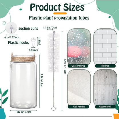 Baderke 9 Sets Window Hanging Propagation Stations 3.54'' Plastic Propagation Vases with Suction Cup & Traceless Nail, Propagated Plant Holder Wall Jars for Office Home Garden Decoration Lover Gift