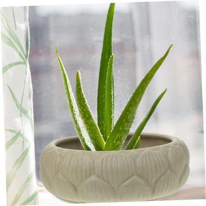 Parliky Hydroponic Planter Bowl 8.26In Round Ceramic Flower Pot for Water Lily Succulents Indoor Garden Decoration and Storage Container