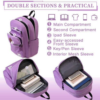 VASCHY School Backpack for Women, Unisex Large Bookbag Schoolbag Casual Daypack for High School/College/Teens/Travel/Work Purple
