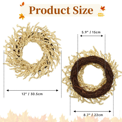 Briful 2 Pack Fall Berry Wreaths 12in Artificial Beige Foam Berry Wreath for Front Door Small Outdoor Fall Wreath for Autumn Home Wall Mantle Porch Thanksgiving Halloween Decor