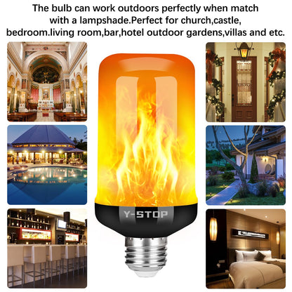 Y- STOP Upgraded LED Flame Light Bulbs, 4 Modes Flickering Light Bulb Outdoor with Upside Down Effect, E26 Base Flame Bulb for Christmas Decorations Outdoor, Halloween Lights, Party Decor (2 Pack)