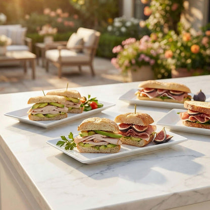 Feenmai 12" Serving Platters Set of 4, White Rectangular Plates, Ceramic Serving Tray, Stackable Large Party Plates for Appetizer, Dessert, Steak, Sushi, Housewarming Gift, Oven Dishwasher Safe