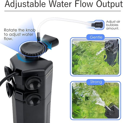 hygger Aquarium Internal Filter, 120GPH Silent Power Filter for 10-20 Gallon Corner Installation, Triple Filtration with Adjustable Flow and Spray Bar