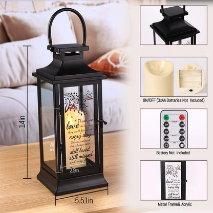 HAVITI Sympathy Gifts for Loss of Loved One Memorial Lantern, Black Memorial Gifts for Loss of Mom Dad Loved One, Acrylic Metal 14 Inches Bereavement Gifts Lantern