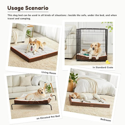 Figopage Orthopedic Dog Beds Large Sized Dog, Memory Foam Dogs Bed with Removable Cover, Washable Pet Mat Non-Slip Bottom, Waterproof Pet Crate Pad, 42×28, Brown