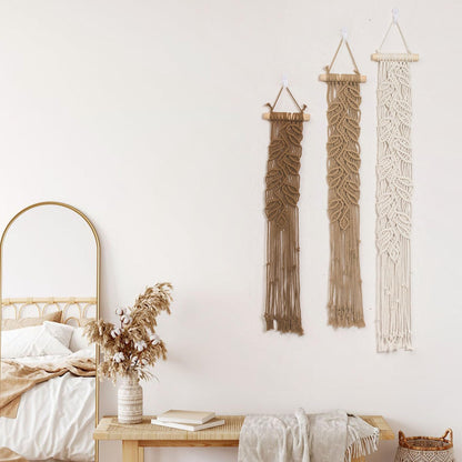 HVEST 3 Pcs Small Macrame Wall Hanging Boho Decor Handmade Woven Tapestry for Bedroom, Brown Macrame Wall Art for Living Room Nursery Apartment Office Home Decor