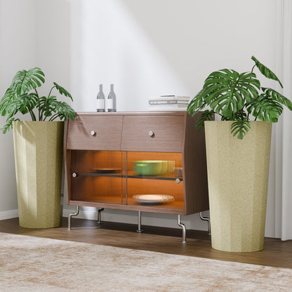 Diyfire 2PCS Tall Planters for Outdoor Plants, 23.6 Inches Large Outdoor Conical Flower Pots for Porch with Drainage Holes and Drainage Baffle, Tapered Large Planters for Garden, Balcony Use, Beige