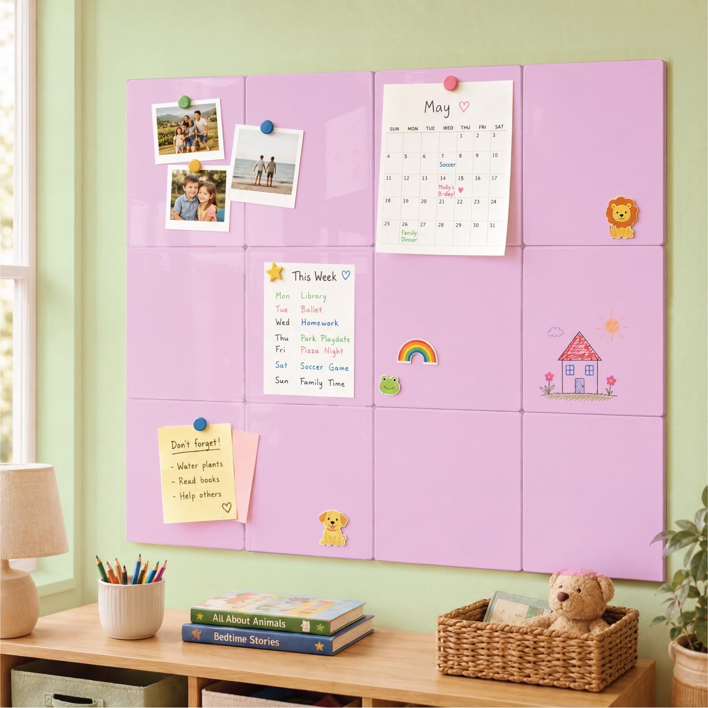 Comix Magnetic Board, 12 Pack Magnetic Whiteboard for wall, 11.8 x 11.8 Inches Dry Erase Board for Kids, Students, White Board Dry Erase Set for Fridge, Office and Home, Pink