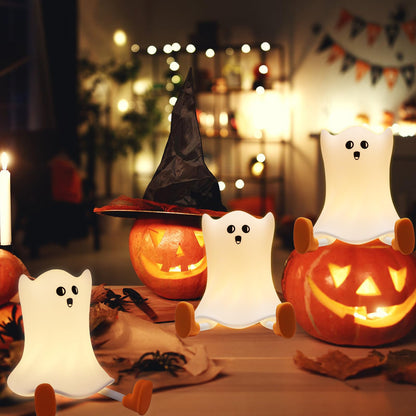 Gefaxi Ghost Night Light Silicone Cute Halloween Ghost Decor Night Light for Breastfeeding Squishy Ghost Nightlight Cordless Rechargeable Dimmable Touch Fun Bedside Light Lamp for Halloween Gifts