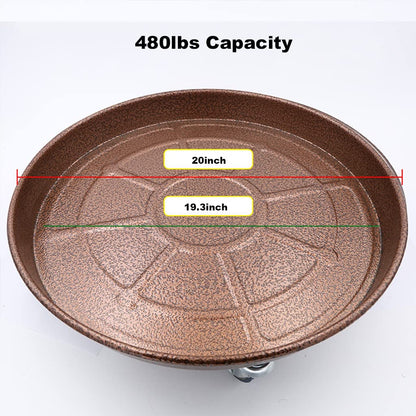 ARTLINE 20" Round Plant Stand with Lockable Wheels, 480lb Heavy Duty for Indoor Outdoor, Large Rolling Dolly Planter Caddy on Casters to Carry Potted Flower Pot, Round Metal Tray NO Holes, Copper
