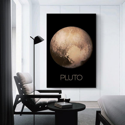 XIAOLOUTINYU Solar System Canvas Wall Art - Pluto Planet Space Poster for Kids Room Bedroom Classroom, STEM Educational Astronomy Decor, Science Gift for Boys Girls Teens, 16x24 Inch Unframed