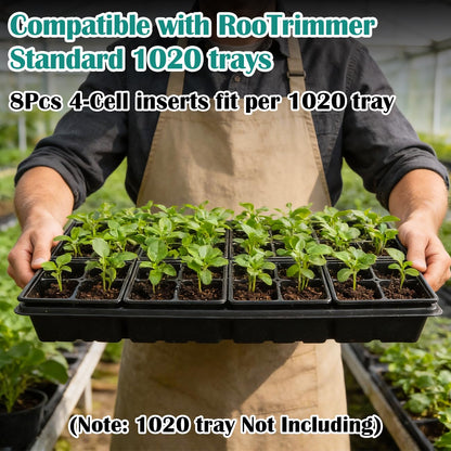 RooTrimmer 10 Pack 1020 Trays and 80 Pack Reusable 4-Cell Seed Starter Tray for Seedlings