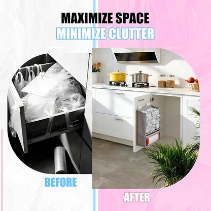 HOUSE AGAIN Bag Holder- Extra Large Plastic Bag Saver Dispenser, Wall Mount Organizer for Grocery Trash Roll,Oxford Machine Washable-Daily Storage Solution for Home Kitchen/Bathroom/Laundry/Deep Grey