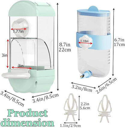 Automatic Bird Feeder Waterer Kit Bird Cage Hanging Waterer Parakeet Leak-Proof Feeder Parrot Vegetable Clips Cage Accessories for Budgies Lovebirds Finches Canaries Parrotlets Conures (Green)