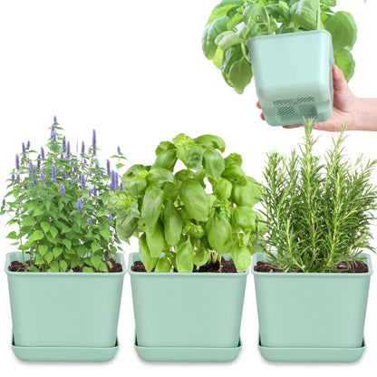 Oliz Herb Garden Planter Indoor Kit Pots for Indoor/Outdoor Plants 4 Packs Windowsill Plant Pots with Drainage and Tray, Window Pot for Indoor Plants (Green)