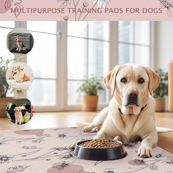 IEUUMLER Washable Pee Pads for Dogs, 2 Pack Non-Slip & Waterproof Pack Whelping Pad, Reusable Washable Puppy Potty Training Pad with Fast Absorbent for Playpen EU007 (Pink Daisy, 24"X18"-2pcs)