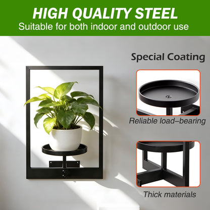 bbteroiu Picture Frame Wall Planters Set of 3, Modern Metal Hanging Shelves for Plants, Rustproof Wall Mount Flower Pot Holder for Indoor Outdoor, Decorative Plant Stand for Living Room Patio, Black