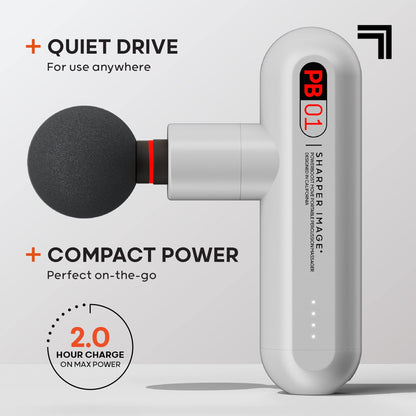 Sharper Image Percussion Massage Gun, Powerboost Move, Lightweight & Portable, 4 Attachments, 4 Speeds, Full Body Back & Shoulder Massager for Deep Tissue Muscle Recovery, Pain Relief & Soreness