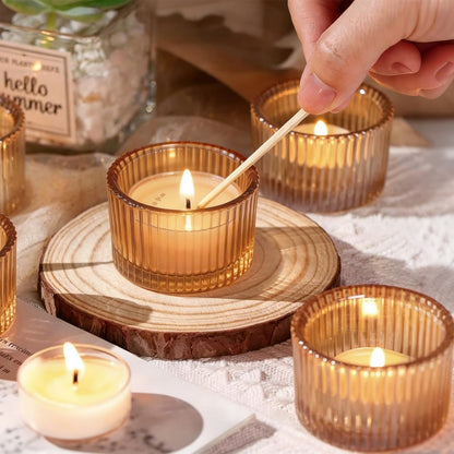 Gold Glass Votive Candle Holders 12 Pack, Small Glass Cups for Tea Lights, Wedding Centerpieces, Table Decorations, Home Decor, Party Favors, Bulk Set of 12
