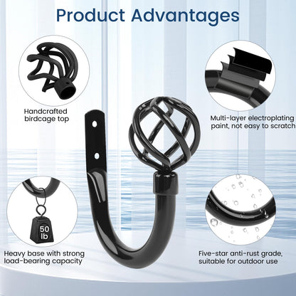 HIKMLK 2pcs Piano Black Metal Curtain Tiebacks - High-Gloss Solid Cast Iron Geometric Holdbacks & Side Holders, Luxury Pull Back Holders for Drapes Window Home Decor