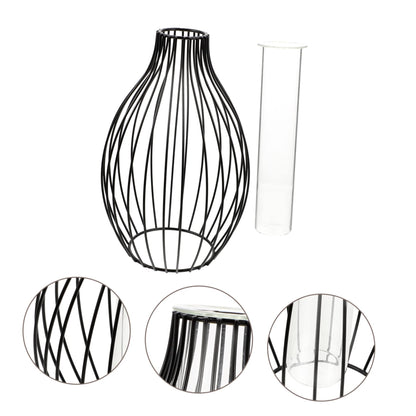 Cabilock Delicate Hydroponic Vase with Hollow Iron Frame Glass Terrarium for Plants European Style Stand Flower Vase for Home Decor Centerpiece for Holidays and Special Events