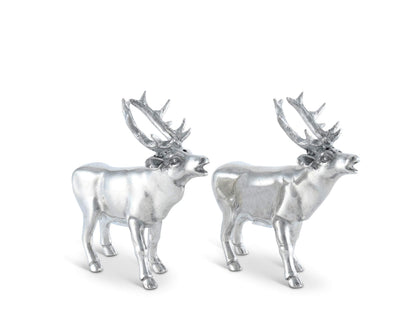 Vagabond House Pewter Deer/Elk Salt and Pepper Shakers Set Artisan Designer Handcrafted for Cabin Lodge Mountain Décor 4.5 inch Tall