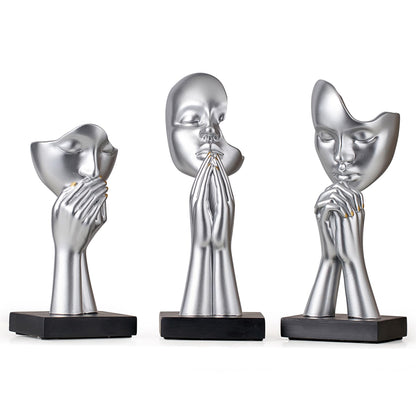3 Pcs Silver Decor Prayer Statues, Modern Prayer of Peace Figurines Shelf Decor Accents, Abstract Art Sculpture Home Decorations for Living Room Bedroom Office Bookshelf Coffee Table, Gifts for Women