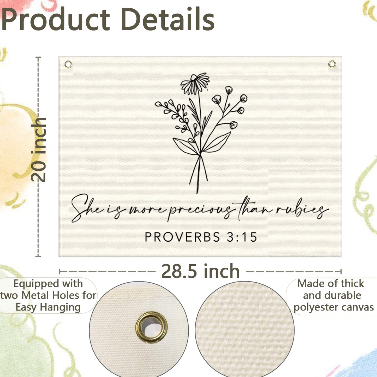 Nursery Scripture Bible Verse-Christian Botanical Decor-Rectangular Banner Flag Poster Wall Decor Gifts for Baby Kids Girl Boy- Nursery,Bedroom,Playroom,Door Decoration-Christmas Gift-28.5"L×20"W