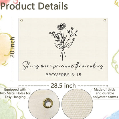 Nursery Scripture Bible Verse-Christian Botanical Decor-Rectangular Banner Flag Poster Wall Decor Gifts for Baby Kids Girl Boy- Nursery,Bedroom,Playroom,Door Decoration-Christmas Gift-28.5"L×20"W