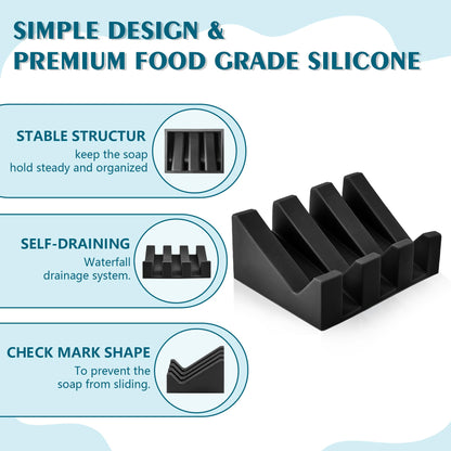 Coipdfty Self Draining Soap Dish Holder,Silicone Soap Dish,for Bathroom,Kitchen, Sponges，Can Extend Soap Life，Keep Soap Bars Dry and Easy Cleaning (Black+White,2-Pack)