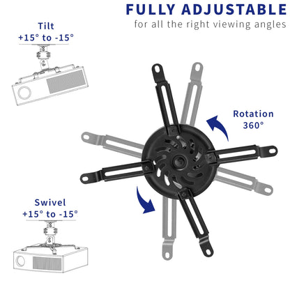 VIVO Universal Adjustable Ceiling Projector Mount for Regular and Mini Projectors, Projection Mount with Extending Arms, Black, MOUNT-VP01B
